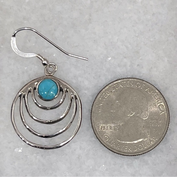 Santa Fe Style Kingman Turquoise Dangling Concentric Circle Earrings - Picture 8 of 8